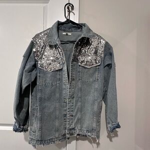 Silver Sequin Embellished Denim Jacket